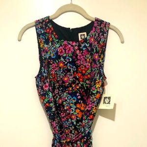 Anne Klein Multi Color Floral Womens Tie Waist Flare Back Zip Dress Size 8